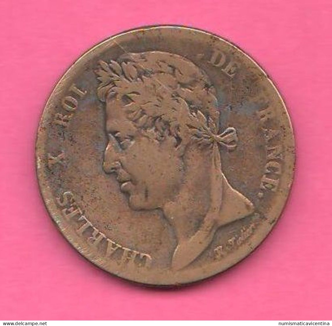 French Colonies 5 Cents 1827 H France Coins X Guadalupe Martinica Saint Dominique King Charles X° Bronze Coin - French Colonies (1817-1844)