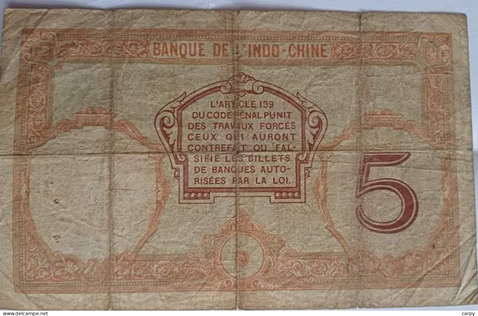 NEW CALEDONIA Noumea 5 Francs 1926 / Bank Of IndoChina / Circulated / 5 Small Marginal Tears + 1 In The Center / RARE - Indochine