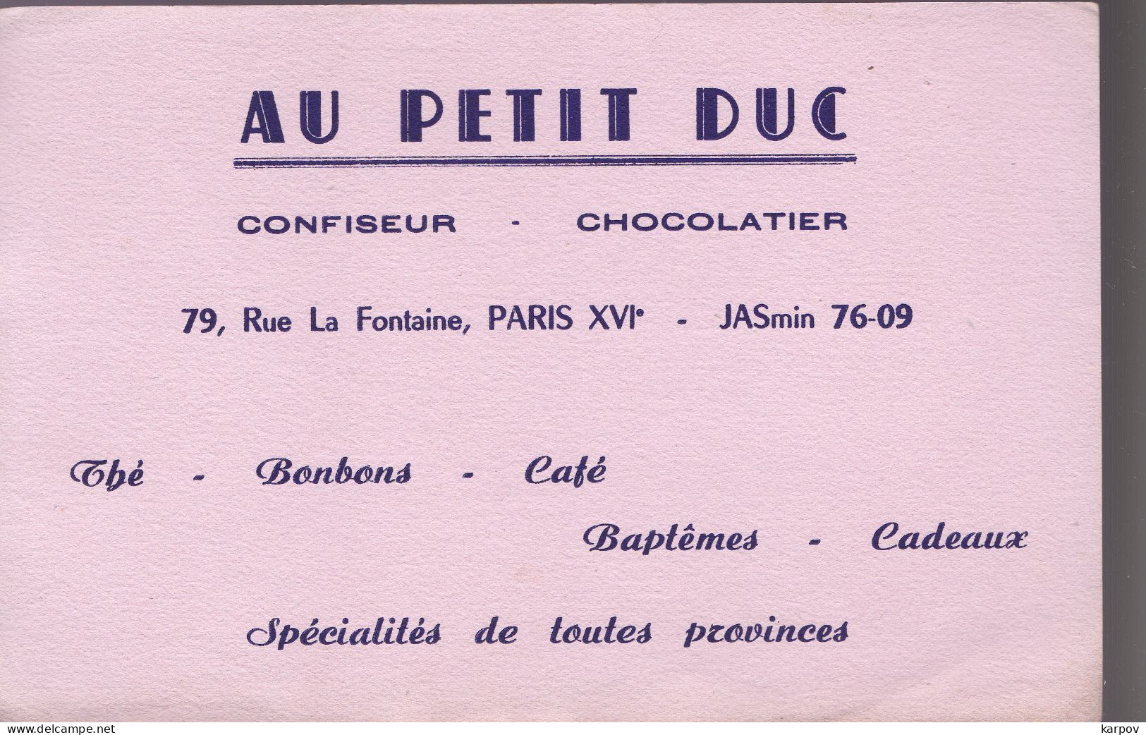 VIEUX PAPIERS - BUVARDS  - AU PETIT DUC - CONFISEUR - CHOCOLATIER - Kaffee & Tee