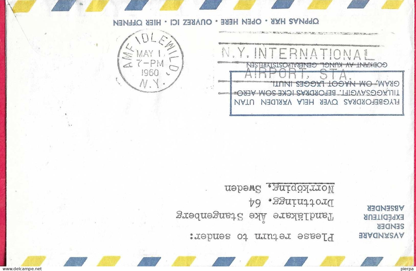 SVERIGE - FIRST REGULAR JET FLIGHT SCANDINAVIA FROM STOCKHOLM TO NEW YORK *1.5.1960* ON AEROGRAM COVER - Briefe U. Dokumente