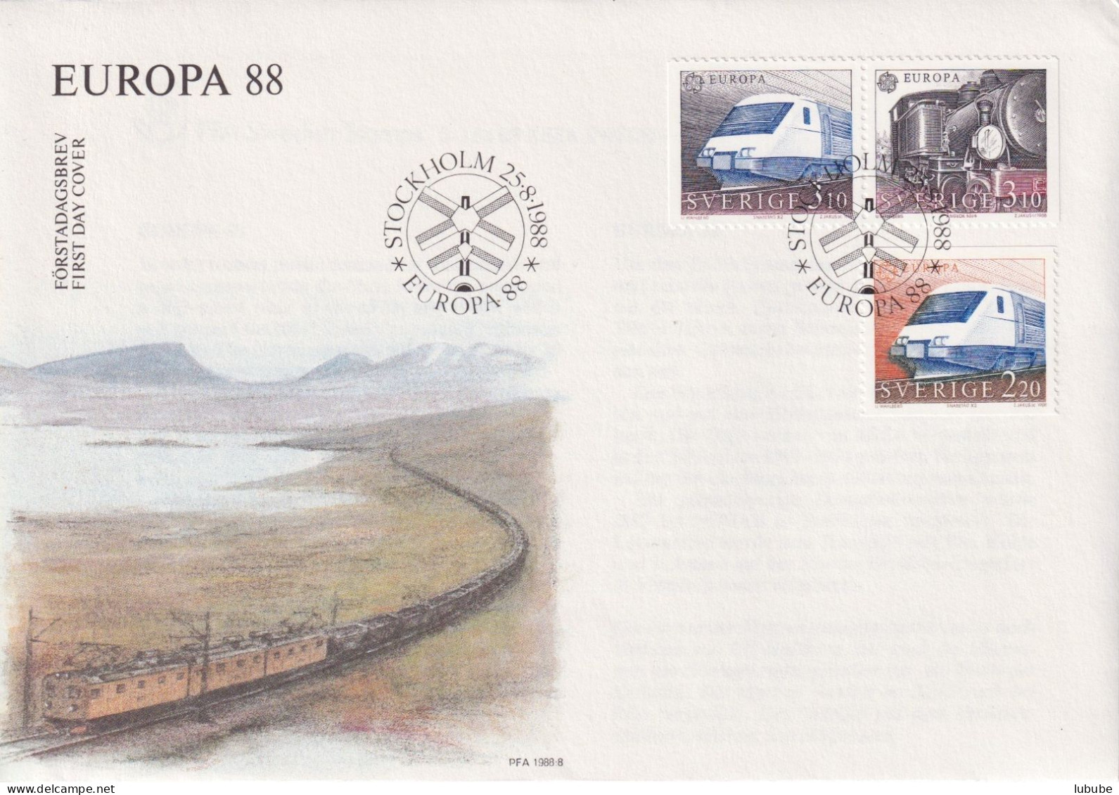 FDC  "Europa Cept - Eisenbahn Motive"         1988 - Lettres & Documents