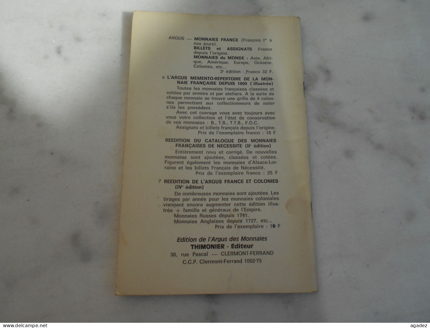 Ancien Catalogue De Monnaies Anciennes Thimonier 1973 - Other & Unclassified