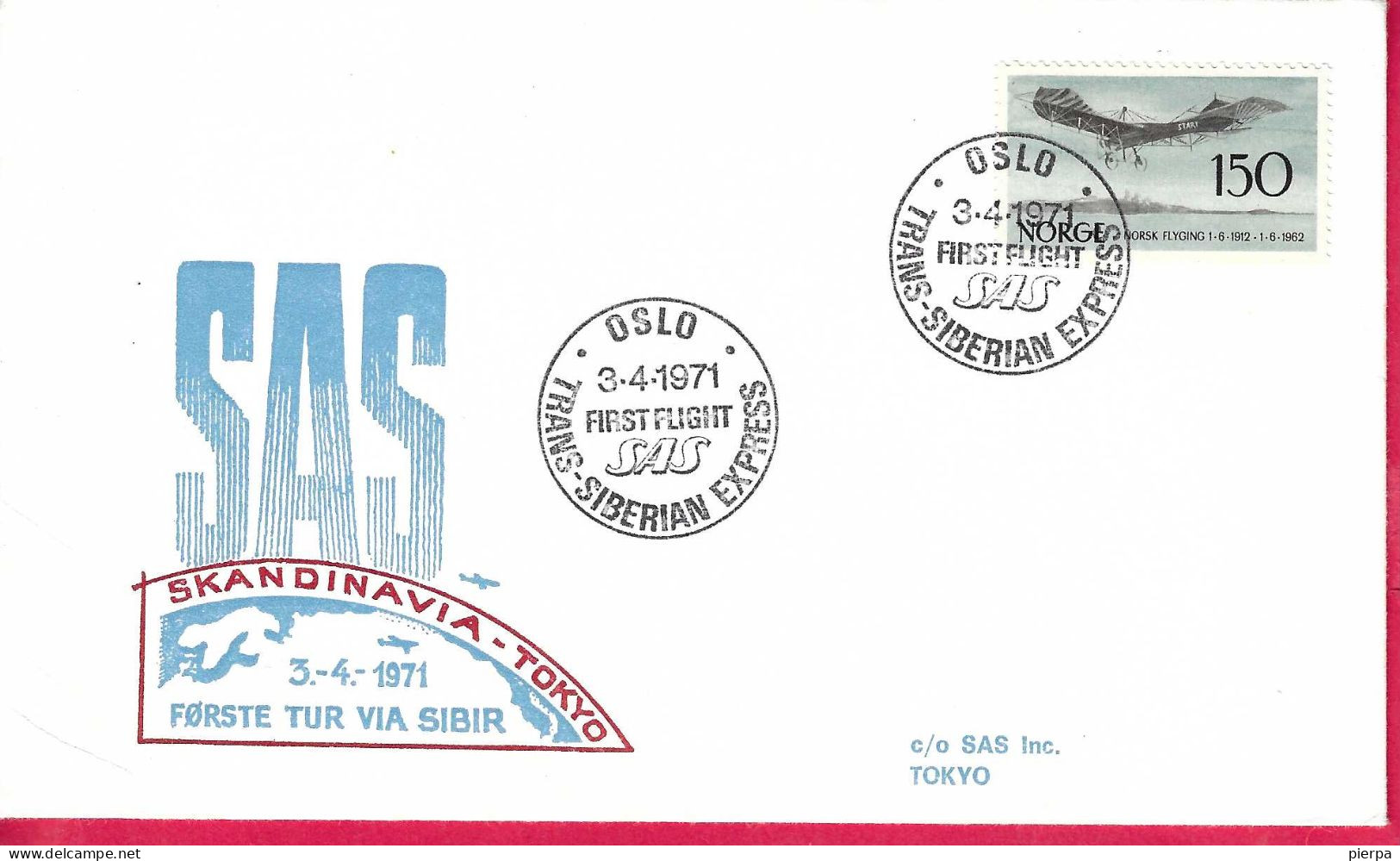 NORGE - FIRST FLIGHT SAS-TRANS-SIBERIAN-EXPRESS FROM OSLO TO TOKYO*3.4.1971* ON OFFICIAL COVER - Brieven En Documenten