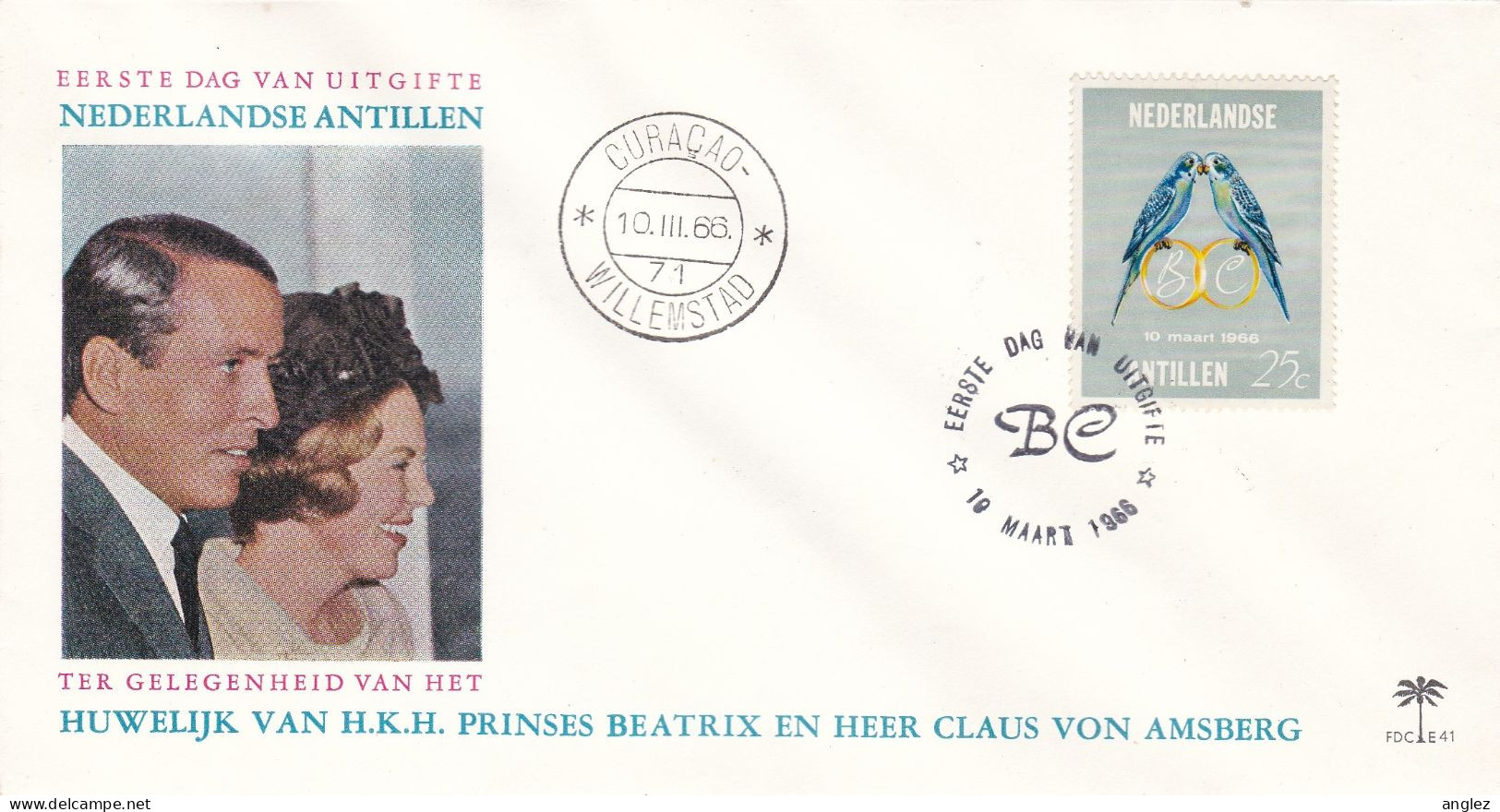 Netherlands Antilles / Curacao - 1966 Royal Wedding Illustrated / Advertising FDC - Curaçao, Nederlandse Antillen, Aruba