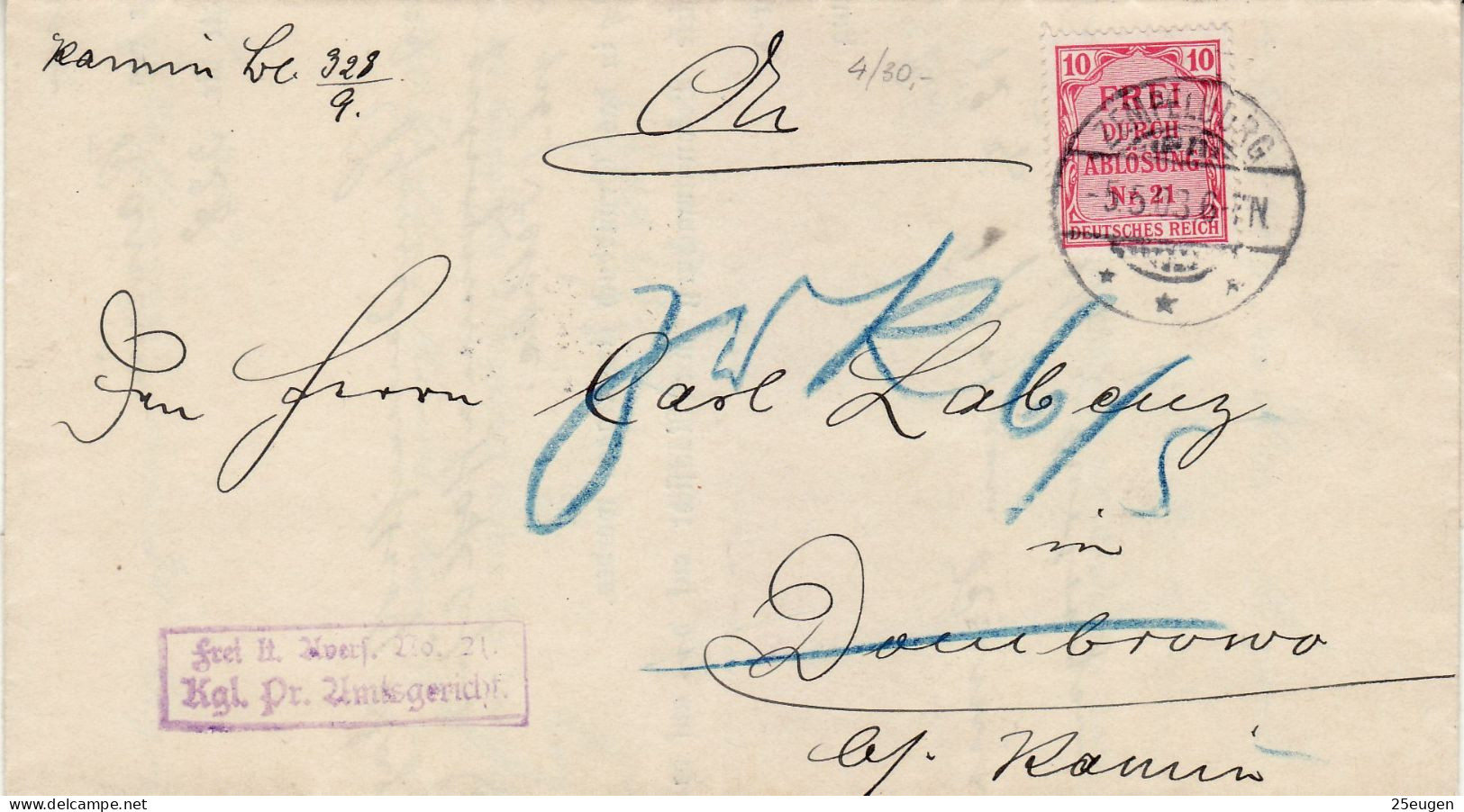 POLAND / GERMAN ANNEXATION 1903  LETTER  SENT FROM SĘPÓLNO / ZEMPELBURG / TO KAMIEŃ / KAMIN / - Covers & Documents