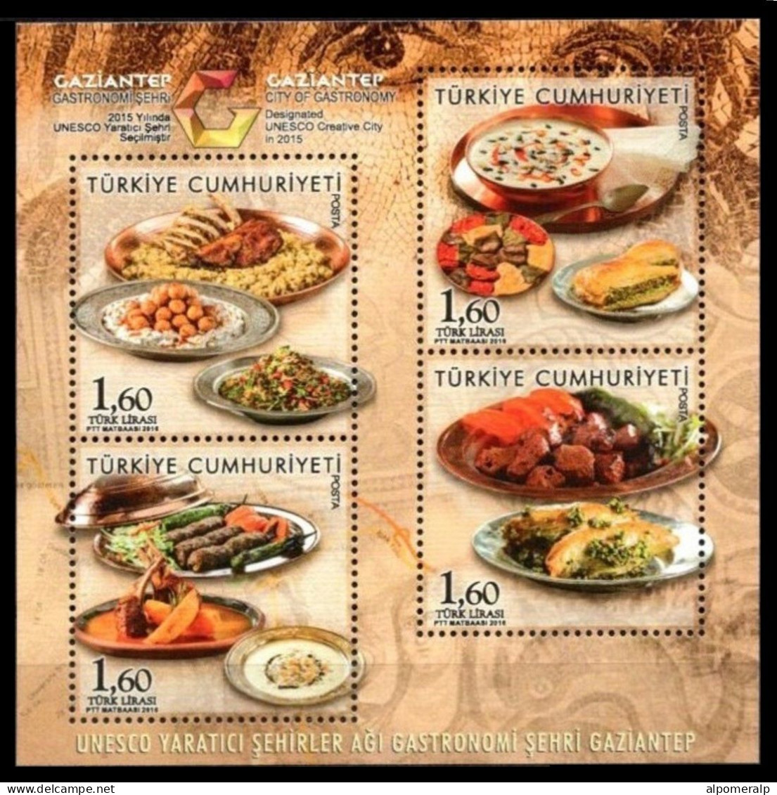Türkiye 2016 Mi 4303-4306 MNH UNESCO, Gaziantep: Creative City Of Gastronomy, Food [Block 157] - Alimentation