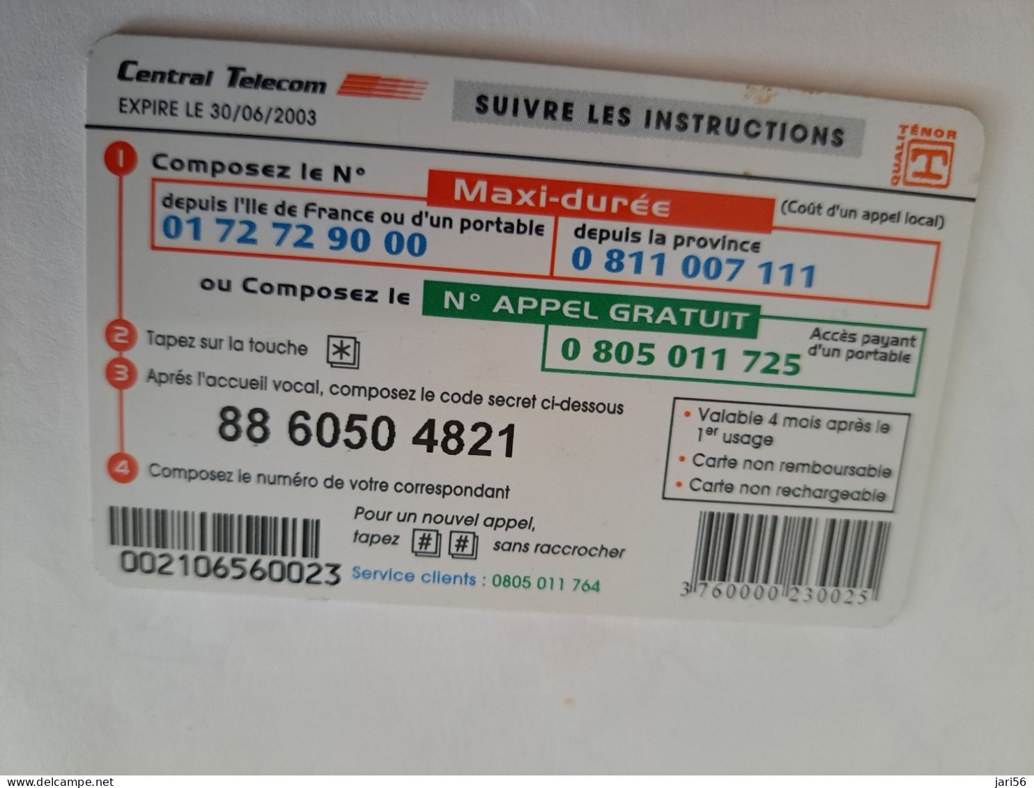 FRANCE/FRANKRIJK  /€ 7,50 /  CENTRAL TELECOM  / COUNTRY FLAGS/ PREPAID  USED    ** 14671** - Mobicartes (GSM/SIM)