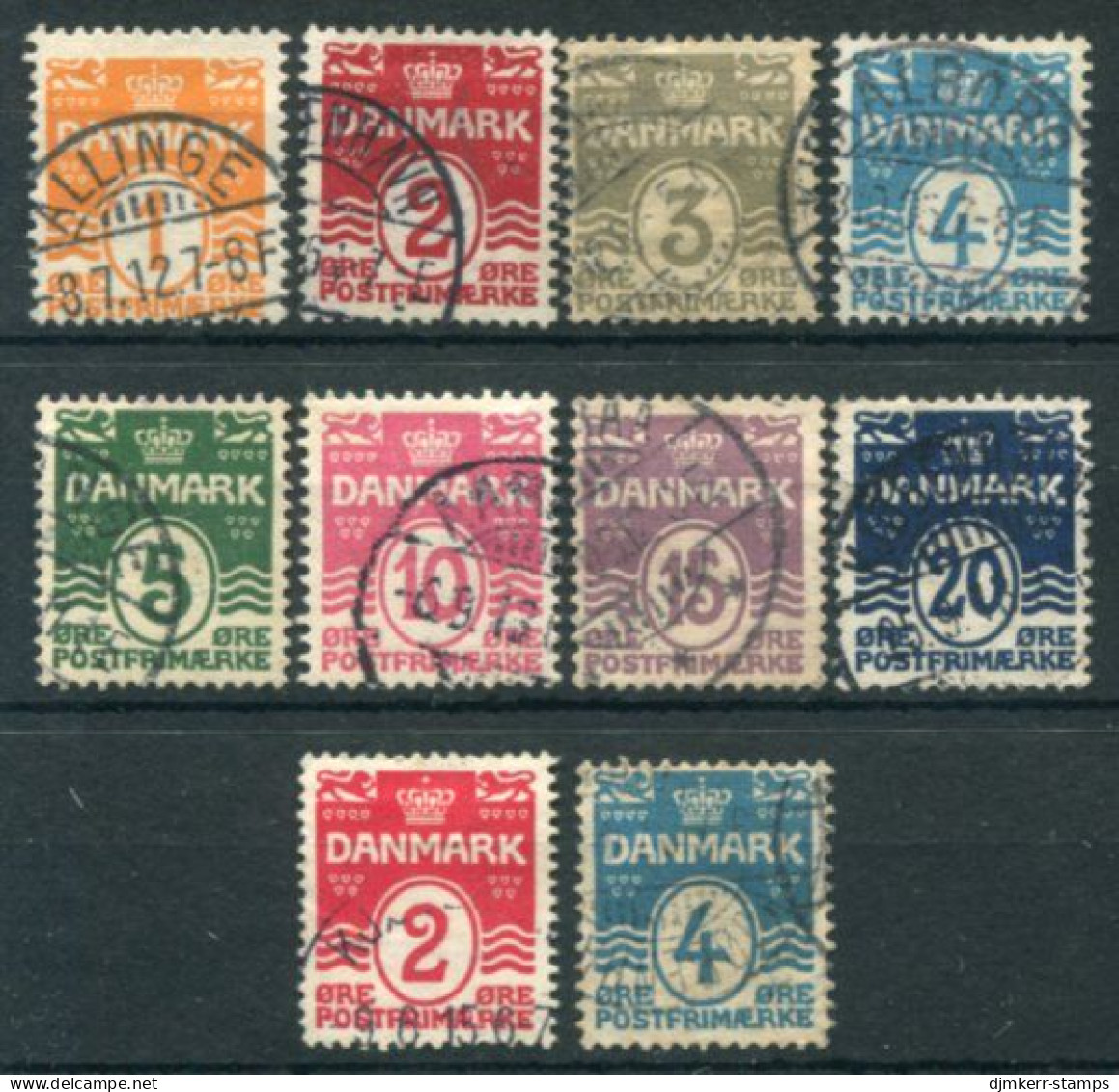 DENMARK 1905-17 Wavy Line With Hearts Definitive With Both Perforations Used.  Michel 42-46, 43B, 45B, 63-65 - Gebruikt