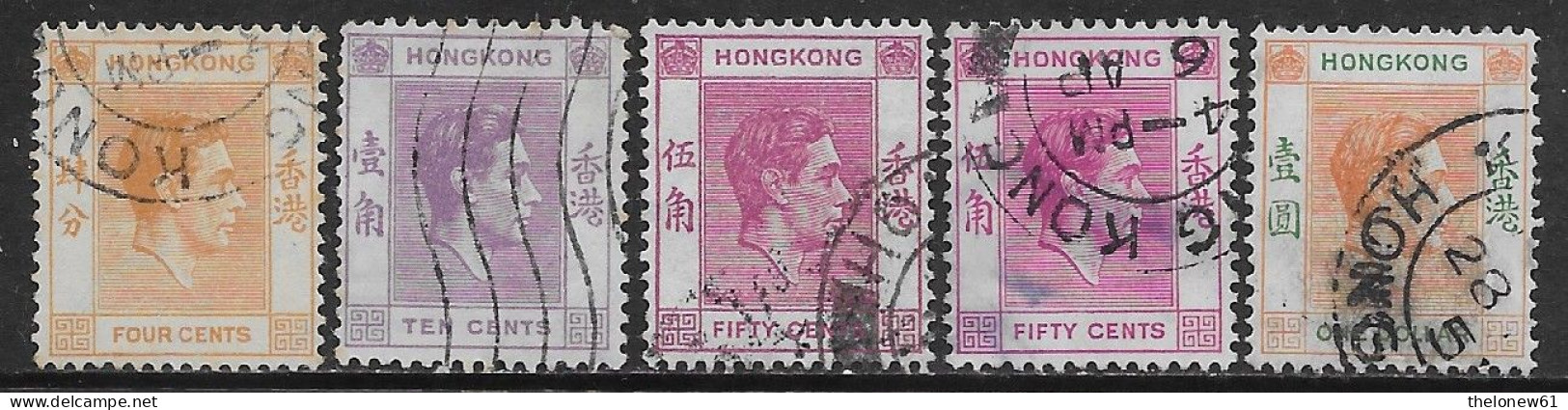 Hong Kong British Colonies 1938-1952 George VI 5val Mi N.141 II,144,153 II,153,156 US - Used Stamps