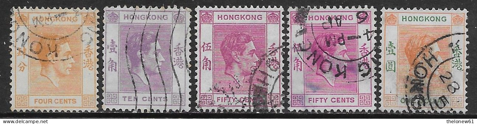 Hong Kong British Colonies 1938-1952 George VI 5val Mi N.141 II,144,153 II,153,156 US - Oblitérés