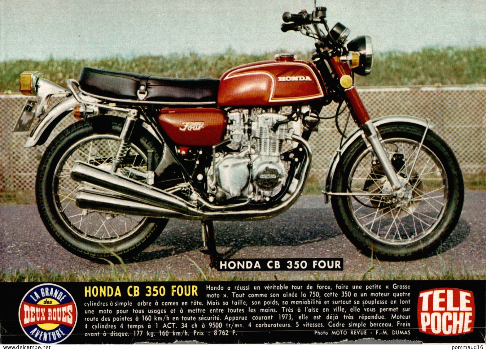 Fiche Technique D'une Honda CB 350 Four, Découpée Dans Télé Poche - Moto