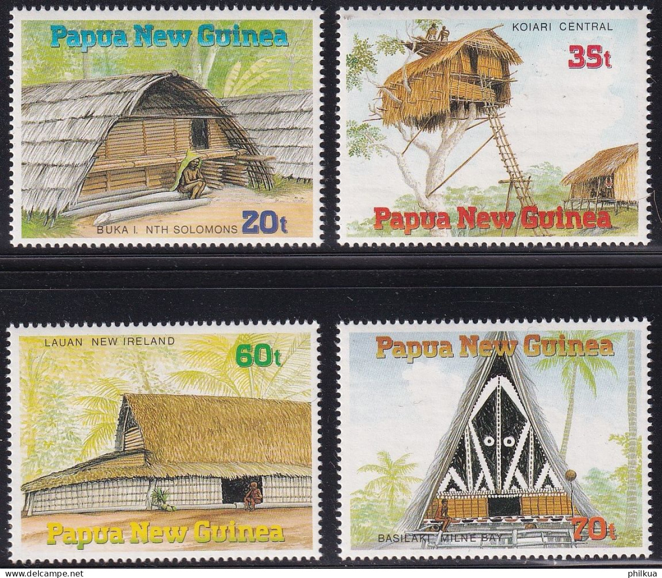 MiNr. 593 - 596 Papua-Neuguinea 1989, 17. Mai. Traditionelle Häuser - Postfrisch/**/MNH - Papua New Guinea