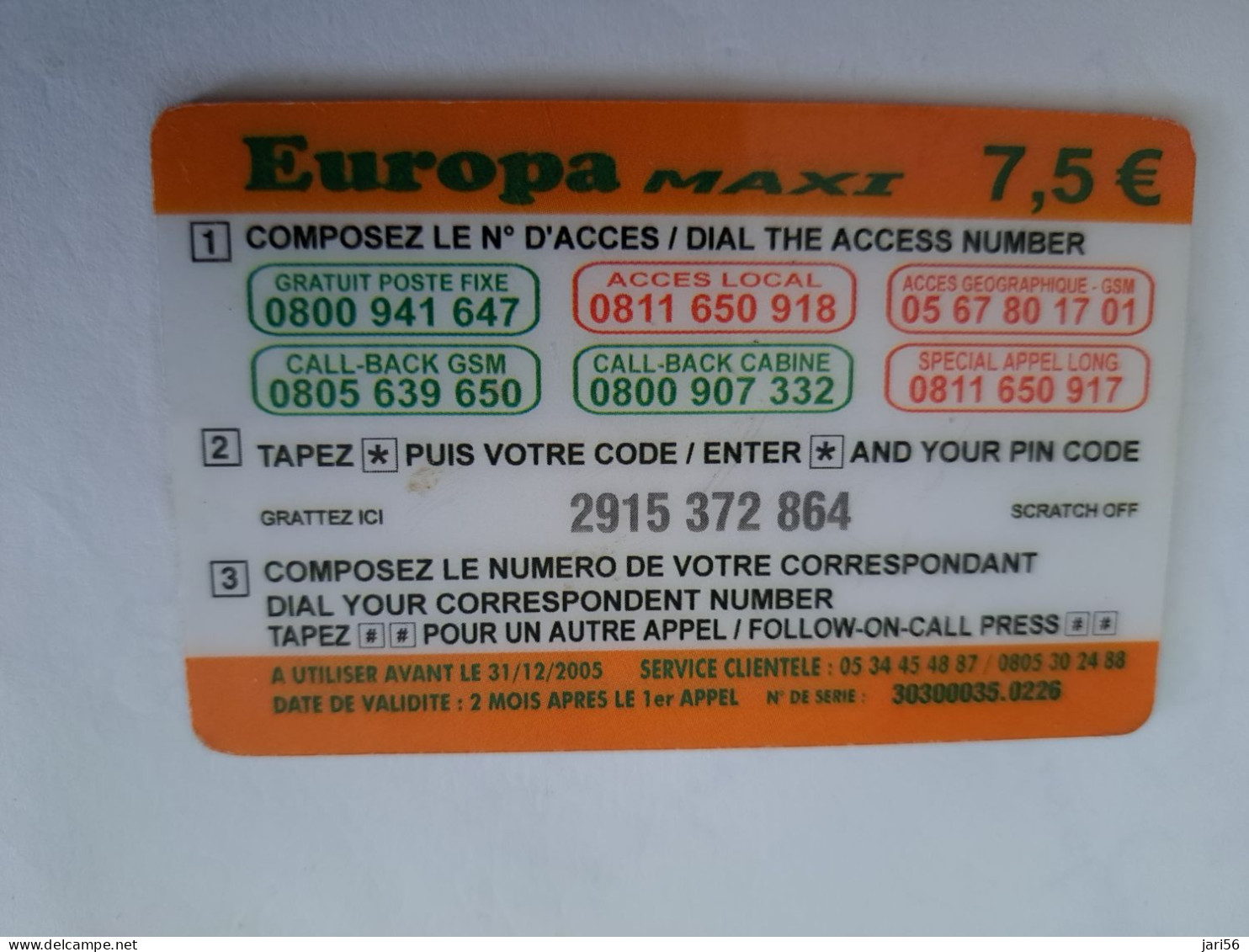 FRANCE/FRANKRIJK  / € 7,5 / EUROPA MAXI  /MONDIALE       / PREPAID  USED    ** 14685** - Nachladekarten (Handy/SIM)