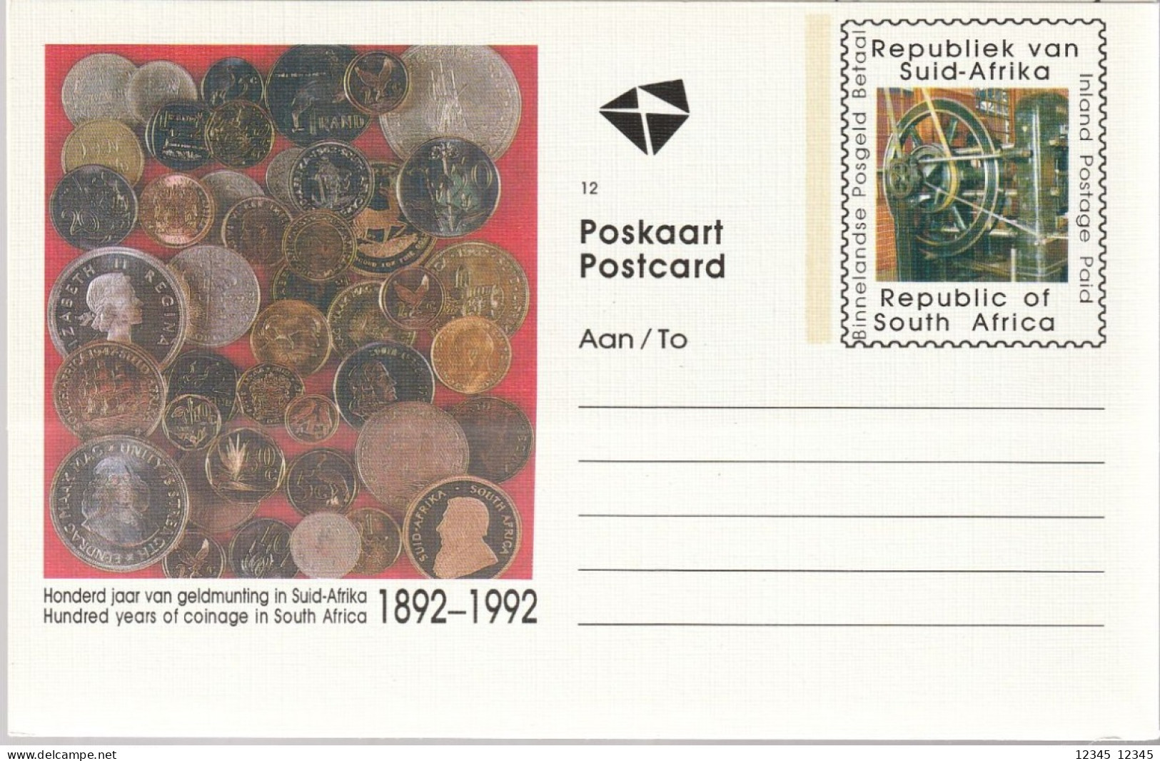 Zuid Afrika 1992, Postcard, Coins - Covers & Documents