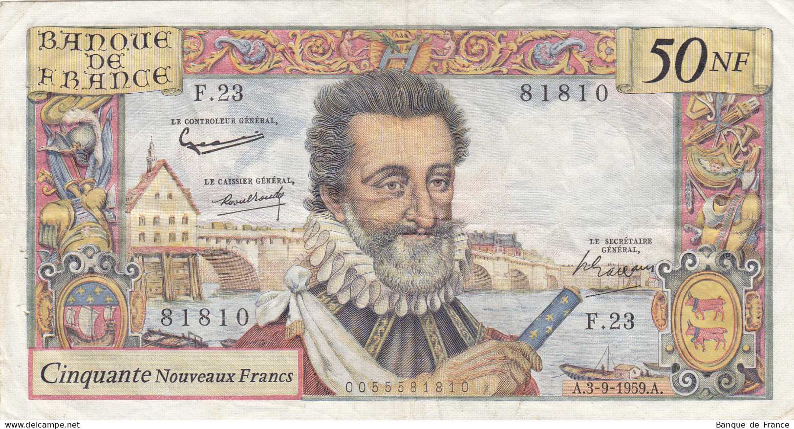 Billet 50 F Henri IV Du 3-9-1959 FAY 58.03 Alph. F.23 - 50 NF 1959-1961 ''Henri IV''