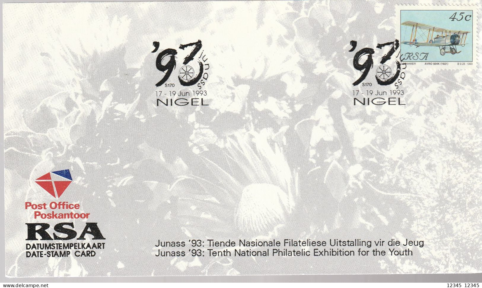 Zuid Afrika 1993, Date Stamp Card, Junass '93, 10th National Philatelic Exhibition For The Youth - Brieven En Documenten