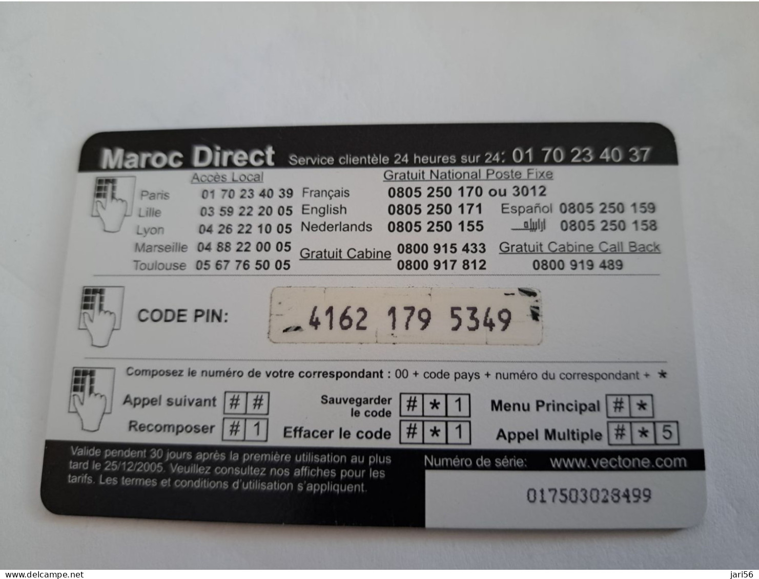 FRANCE/FRANKRIJK  / € 7,5/ MAROC DIRECT/ VECTONE        / PREPAID  USED    ** 14699** - Mobicartes: Móviles/SIM)