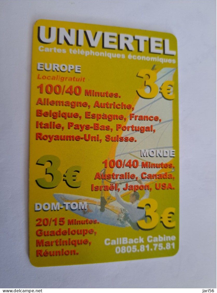 FRANCE/FRANKRIJK  / € 3,- UNIVERTEL EUROPE/ DOM TOM      / PREPAID  USED    ** 14703** - Nachladekarten (Handy/SIM)