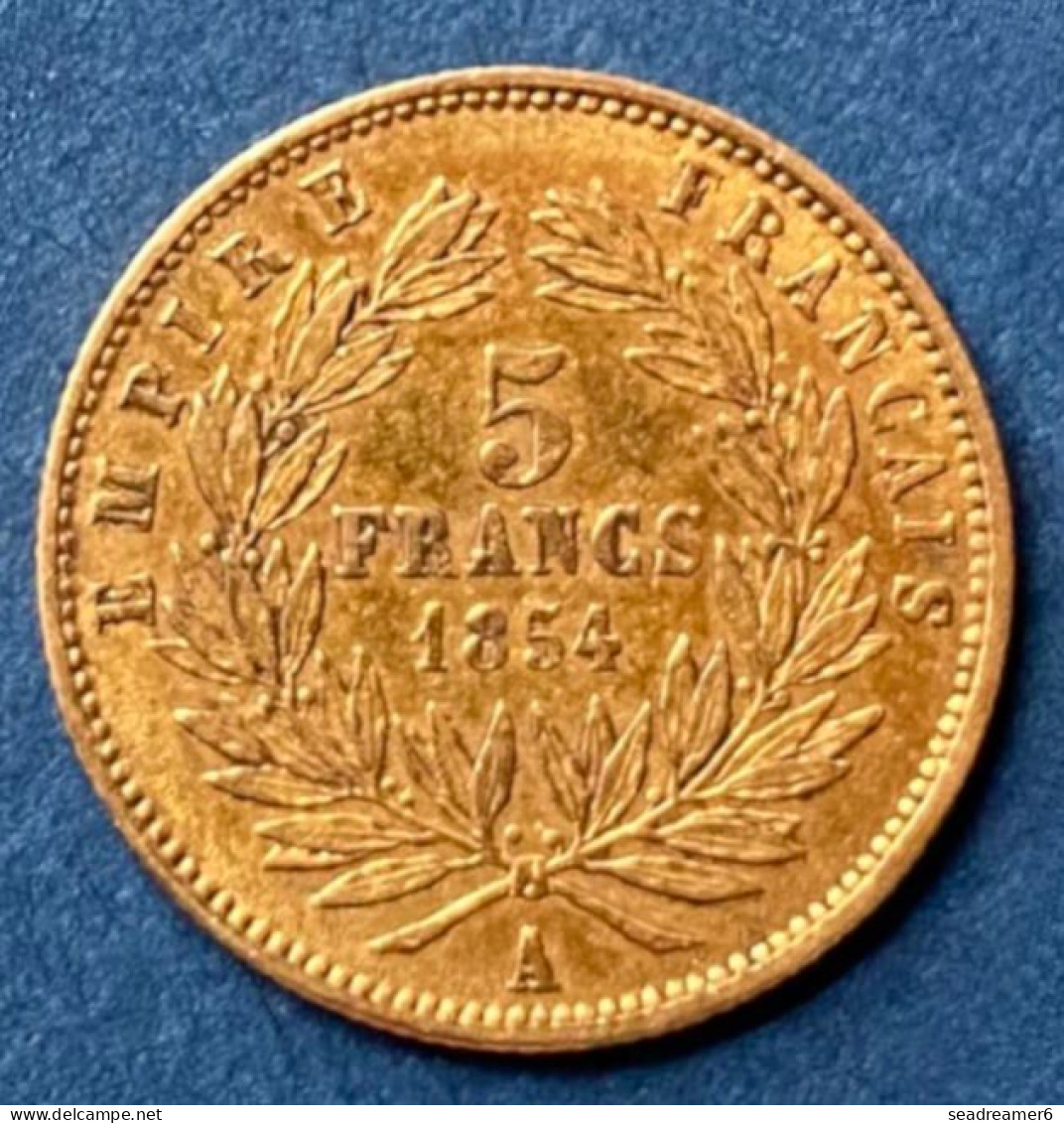 1 Pièce 5 FRANCS OR NAPOLÉON III  PETIT MODULE TRANCHE CANNELÉE 1854 PARIS A TB+ - 5 Francs (gold)