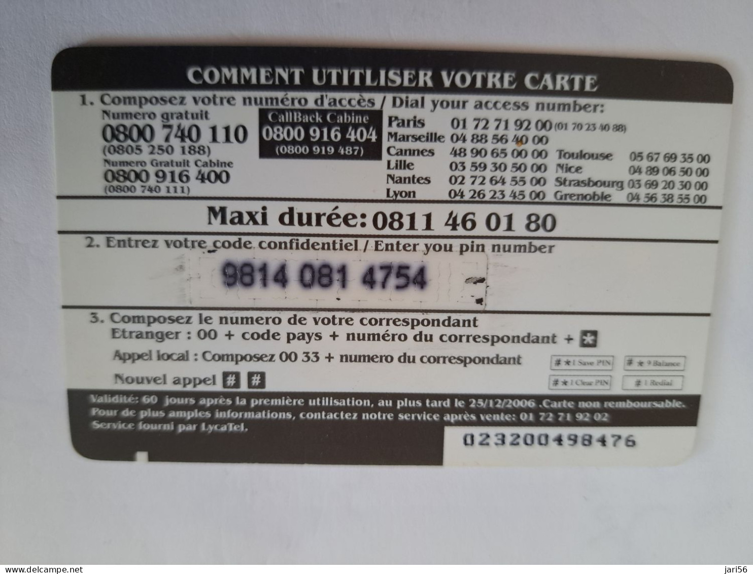 FRANCE/FRANKRIJK  / € 7,5/ LYCATEL/ LION/ELEPHANT/ZEBRA     / PREPAID  USED    ** 14705** - Mobicartes: Móviles/SIM)