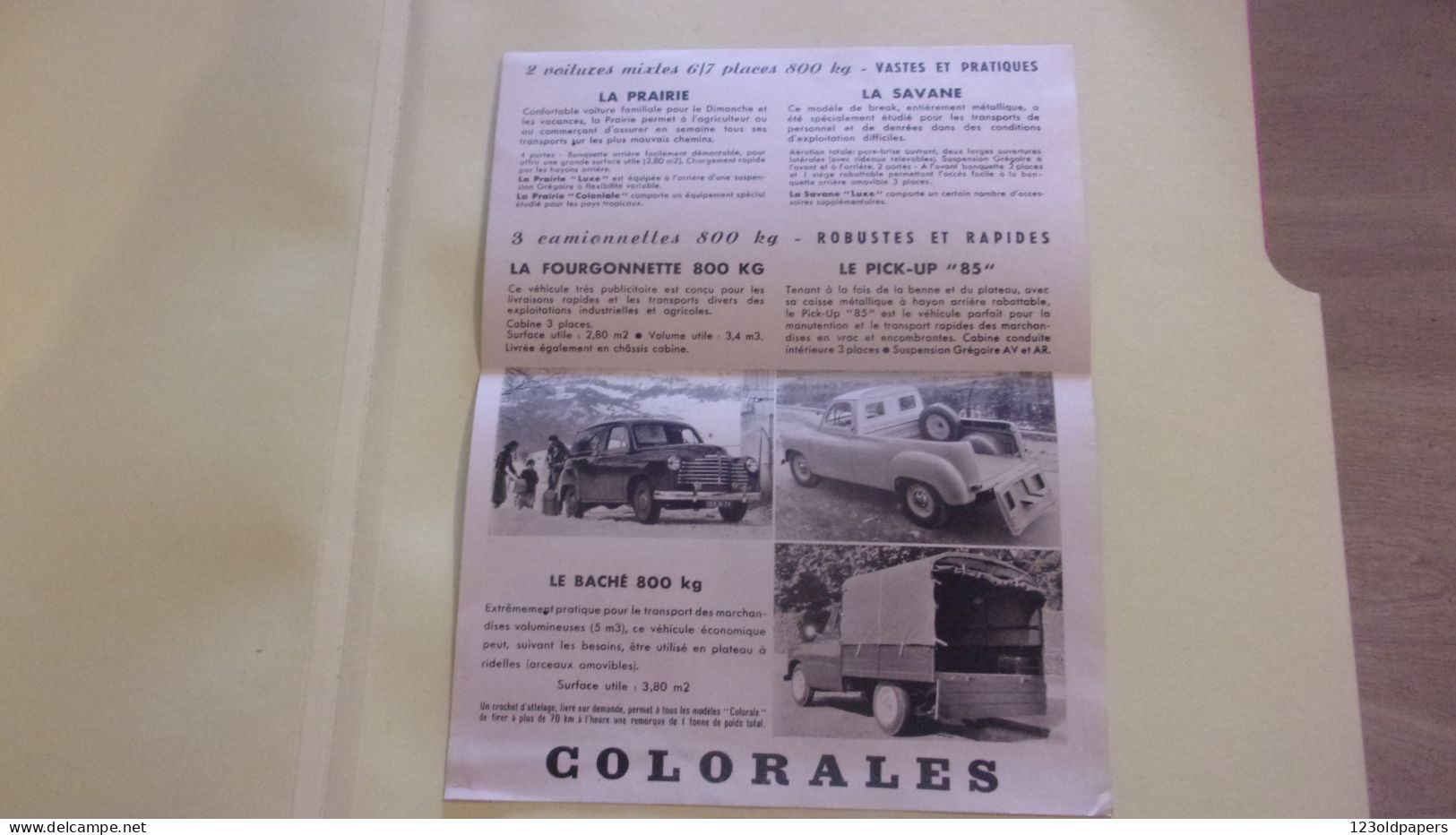 Ancien Dépliant Publicitaire Original Automobile RENAULT Colorales Colorale PRAIRIE SAVANE PICK UP BACHE FOURGONNETTE - Automobilismo