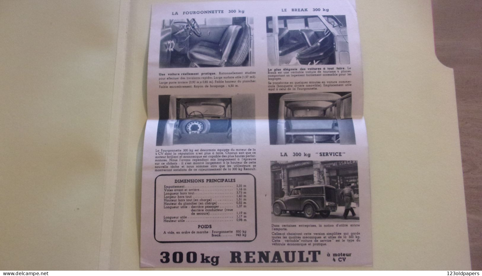 Ancien Dépliant Publicitaire Original Automobile RENAULT 4CV 300KG  BREAK FOURGONNETTE - Cars