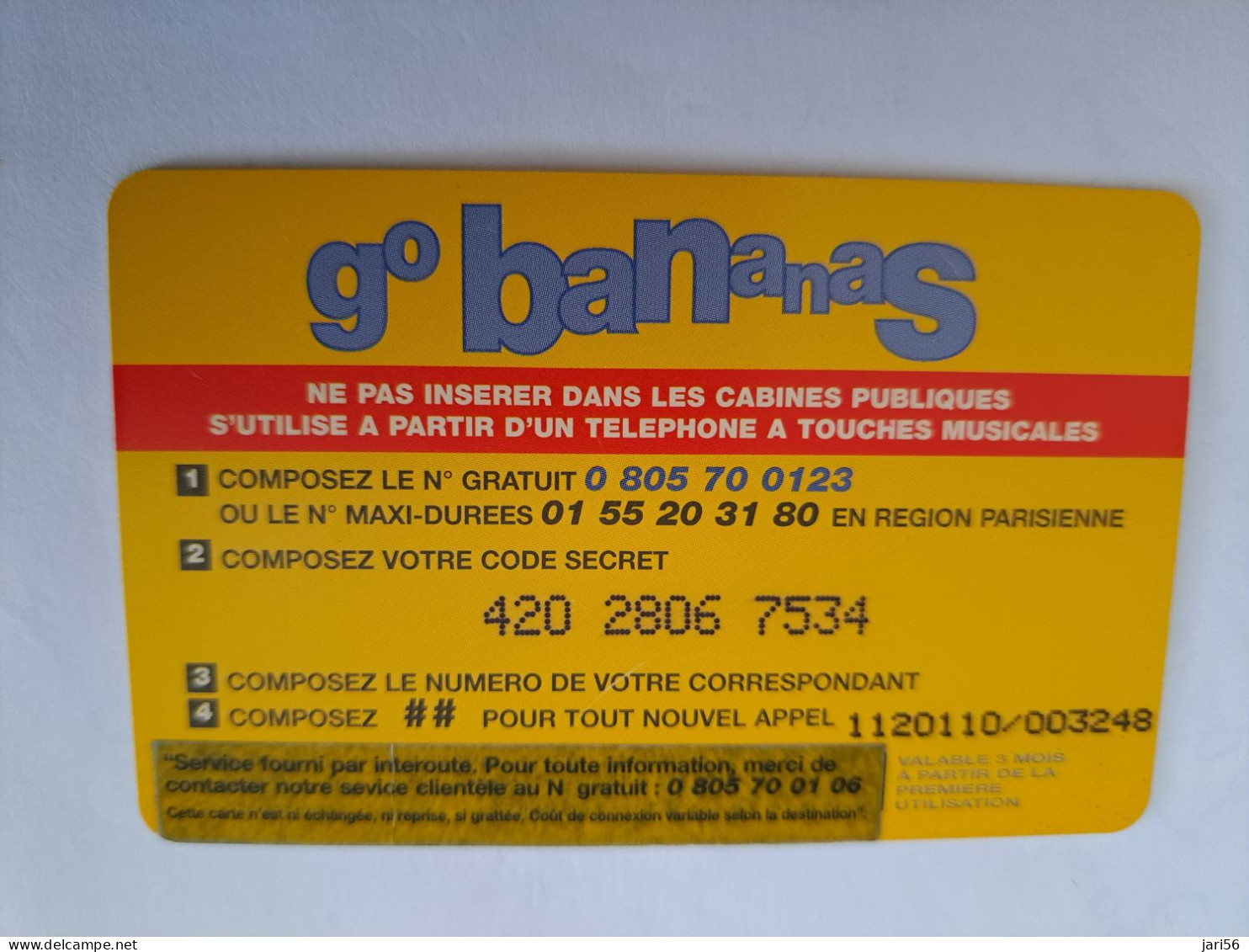 FRANCE/FRANKRIJK  / 100 FR /  GO BANANAS     / PREPAID  USED    ** 14708** - Mobicartes: Móviles/SIM)