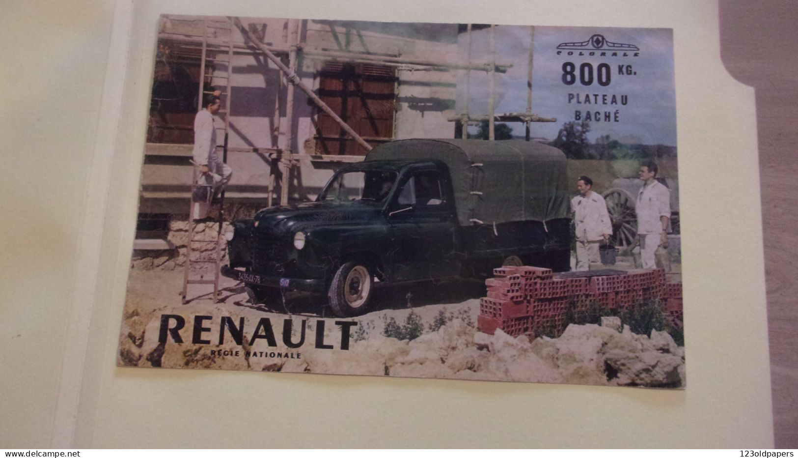 Ancien dépliant publicitaire original automobile RENAULT 800 KG COLORALE  PLATEAU BACHE 11 CV