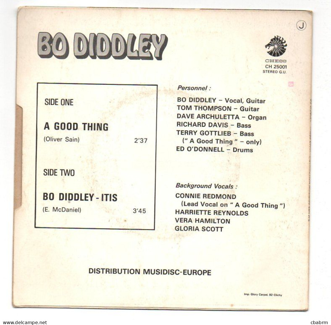 SP 45 TOURS BO DIDDLEY A GOOD THING 1972 FRANCE Chess CH 25001 - 7" - Blues