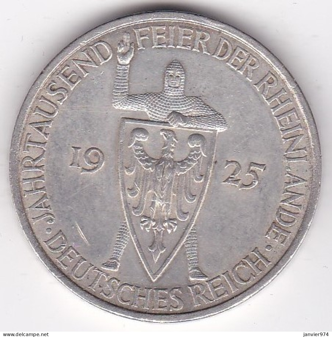 Allemagne 5 Reichsmark 1925 A Berlin . Rhénanie, En Argent, KM# 47 - 5 Reichsmark