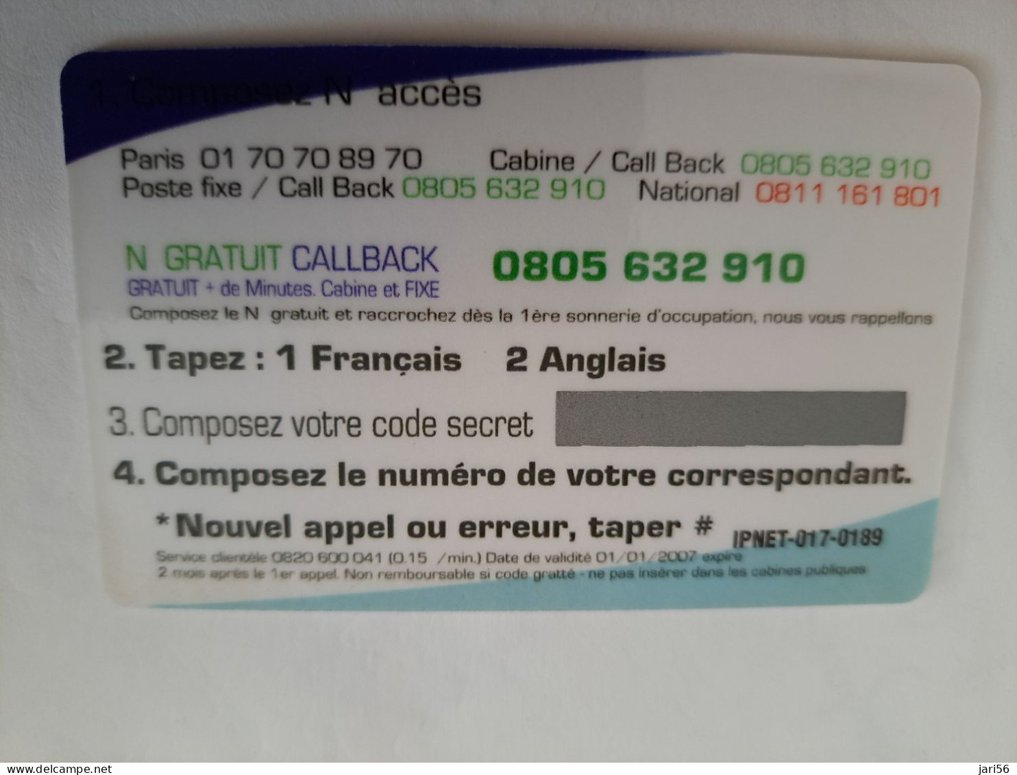 FRANCE/FRANKRIJK  / €7,5 / IP-NET GLOBE/ EUROPE/ASIE      / PREPAID  MINT     ** 14712** - Mobicartes (GSM/SIM)