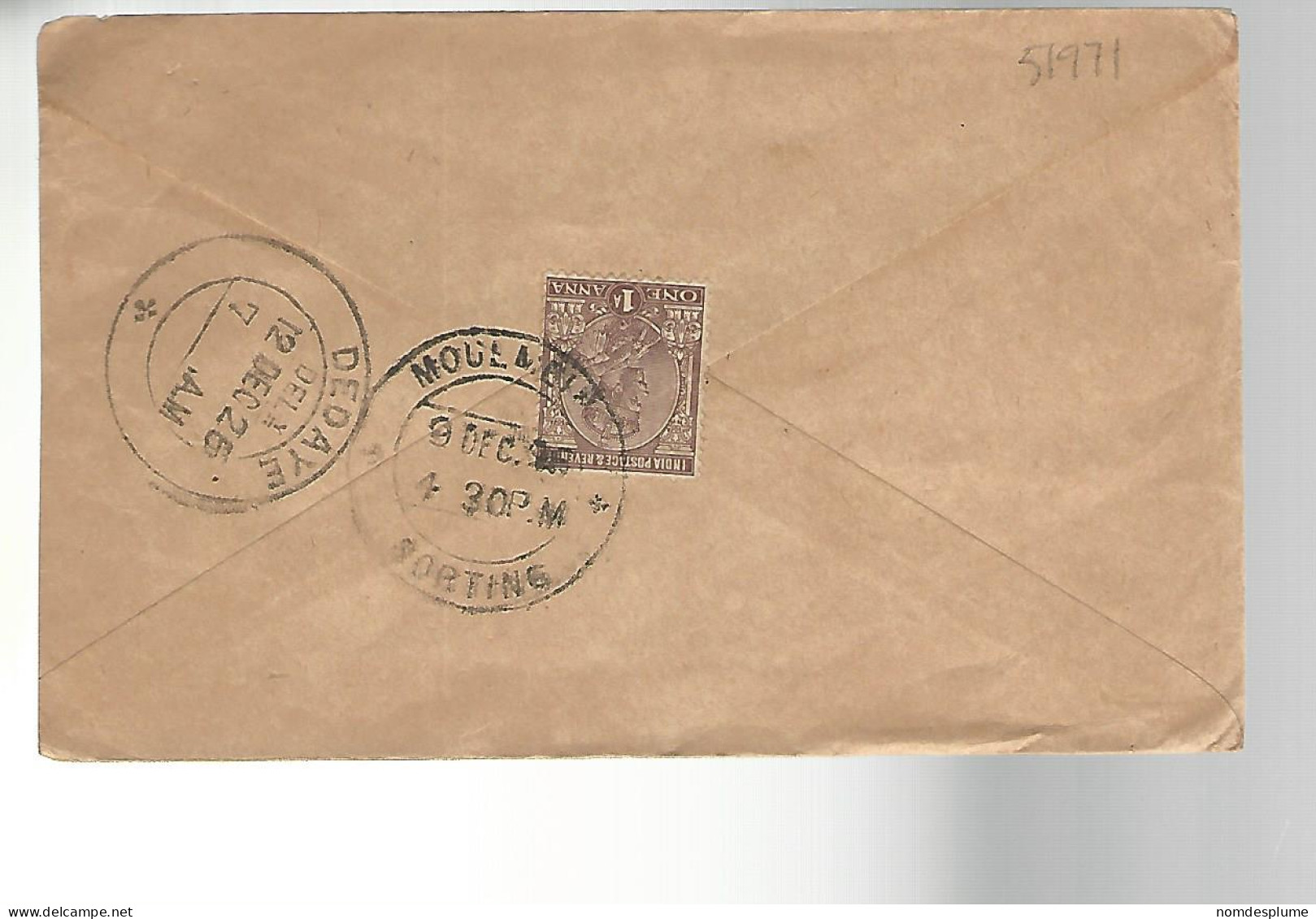 51971 ) Cover India Postmark  Dedaye 1926 - Enveloppes