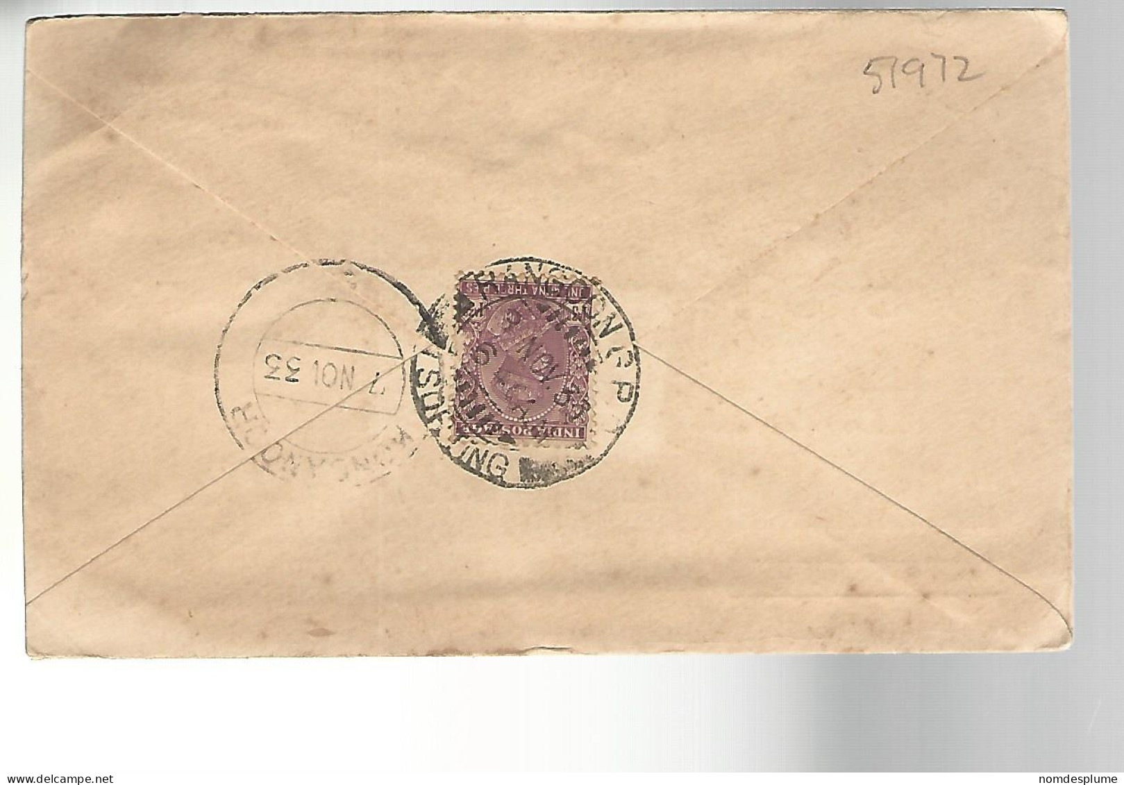 51972 ) Cover India Postmark  1933 - Covers