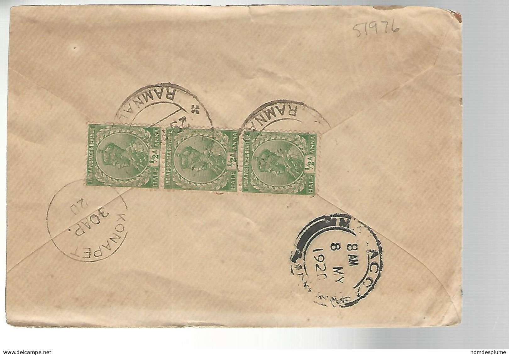 51976) Cover India Postmark Konapet Ramnad 1920 - Buste