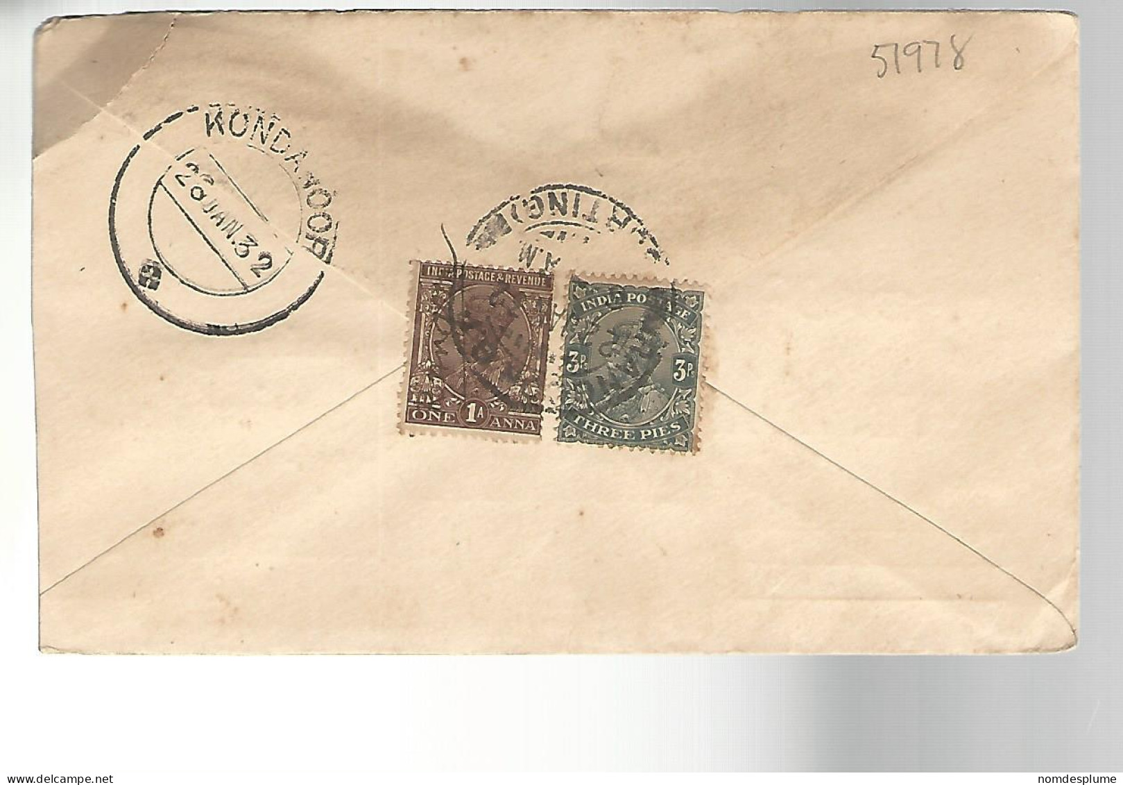 51978 ) Cover India Postmark Kondanoor 1932 - Covers