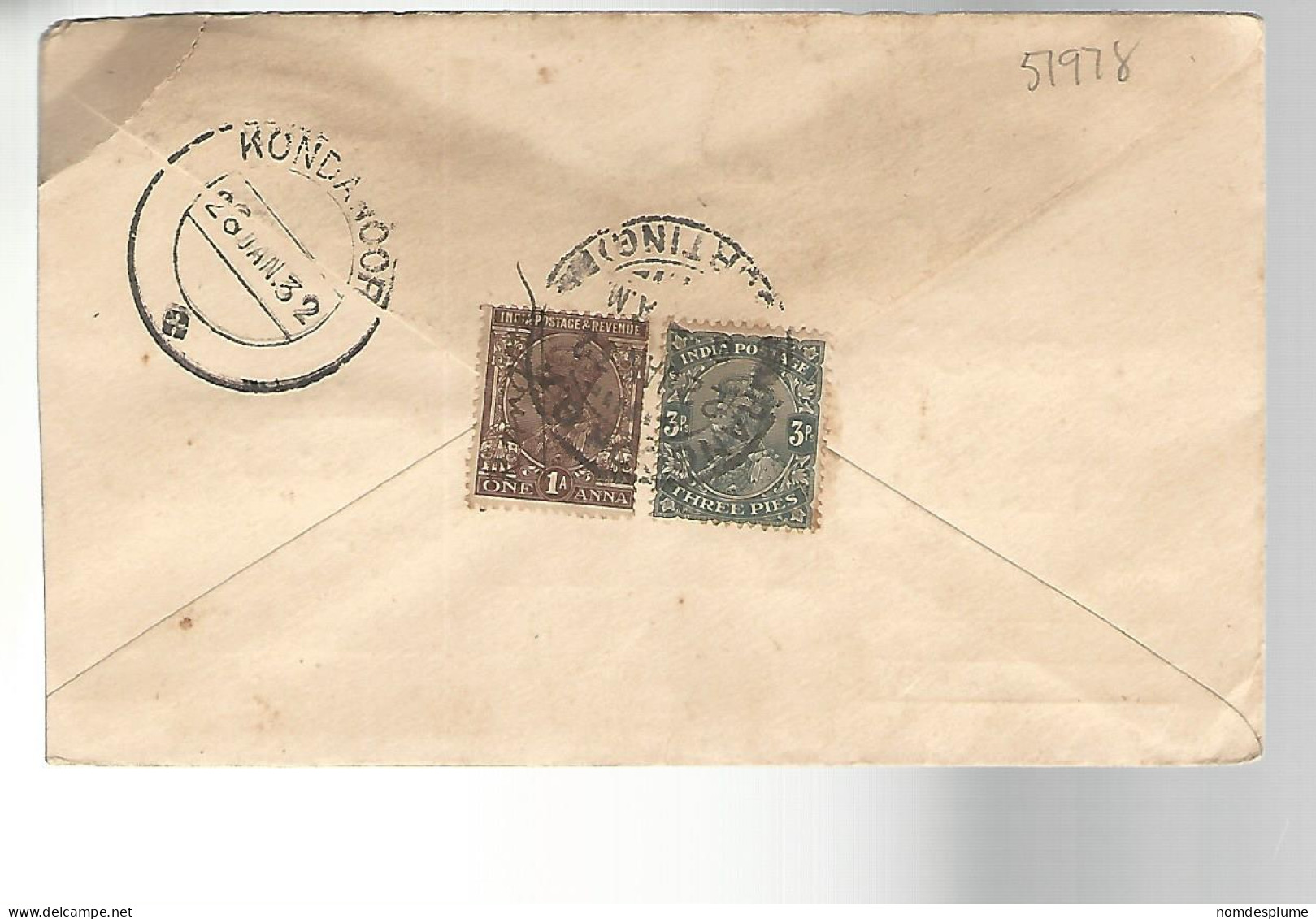 51978 ) Cover India Postmark Kondanoor 1932 - Briefe