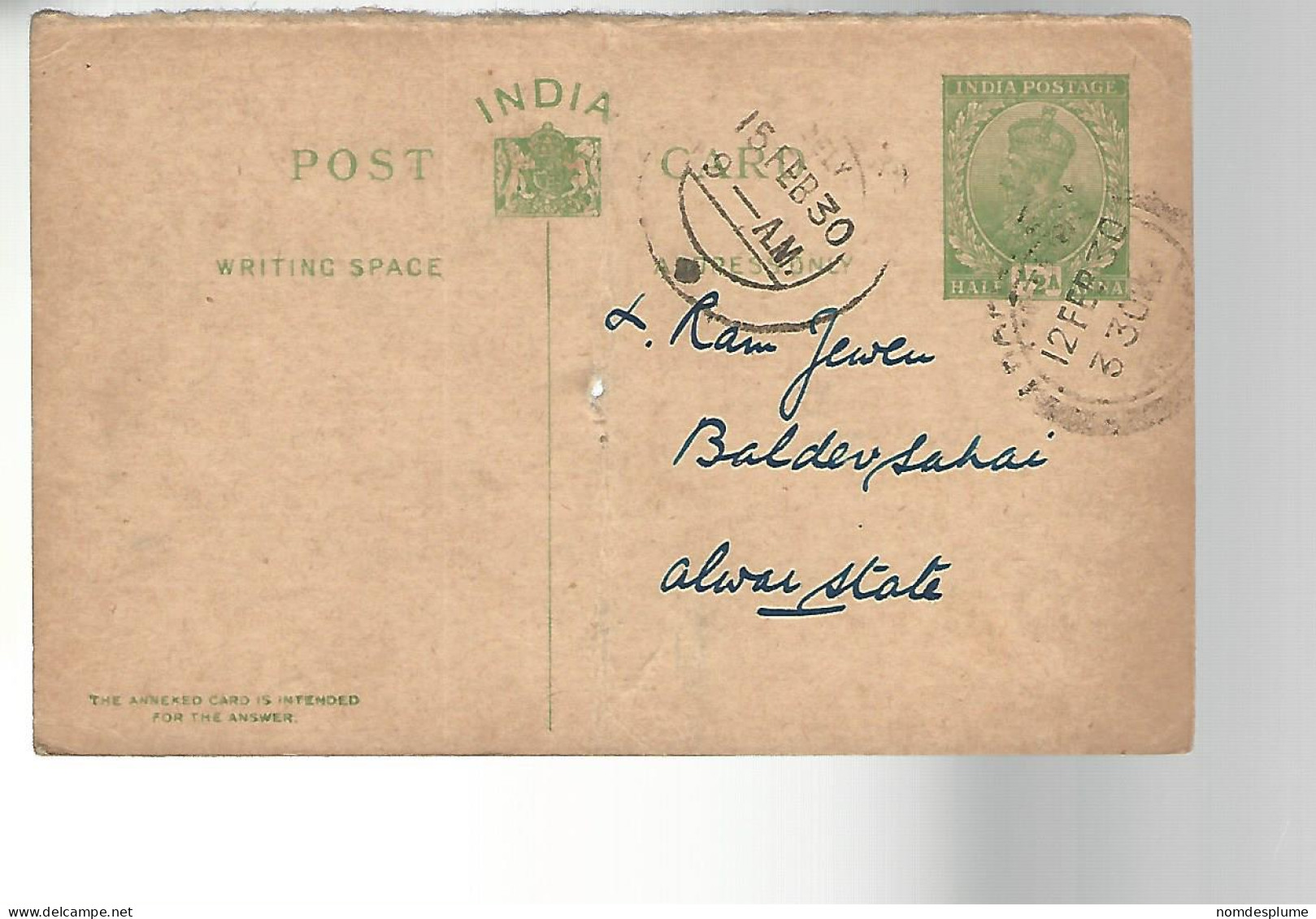 51985 ) Cover India Postmark  1930 - Buste