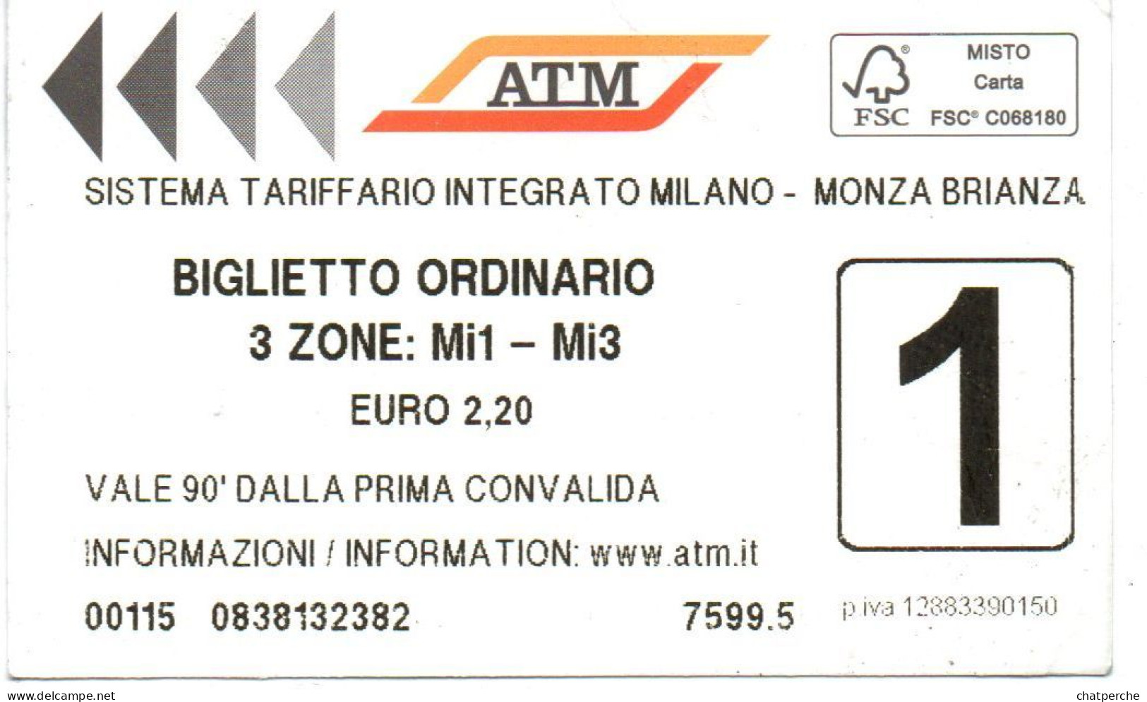 BILLET TICKET METRO TRAMWAY ATM MILANO MILAN ITALIE - Europe