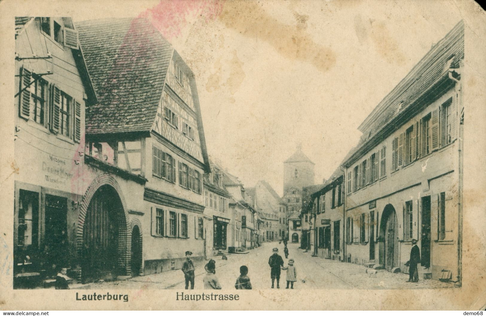 Lauterbourg CPA 67 Bas Rhin Alsace Eglise Rue Principale Carte Animée Enfants  Colombages Ed Julius Manias - Lauterbourg