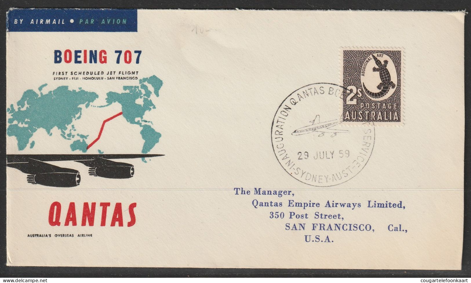 1959, Qantas, First Flight Cover, Sydney-San Francisco - Premiers Vols