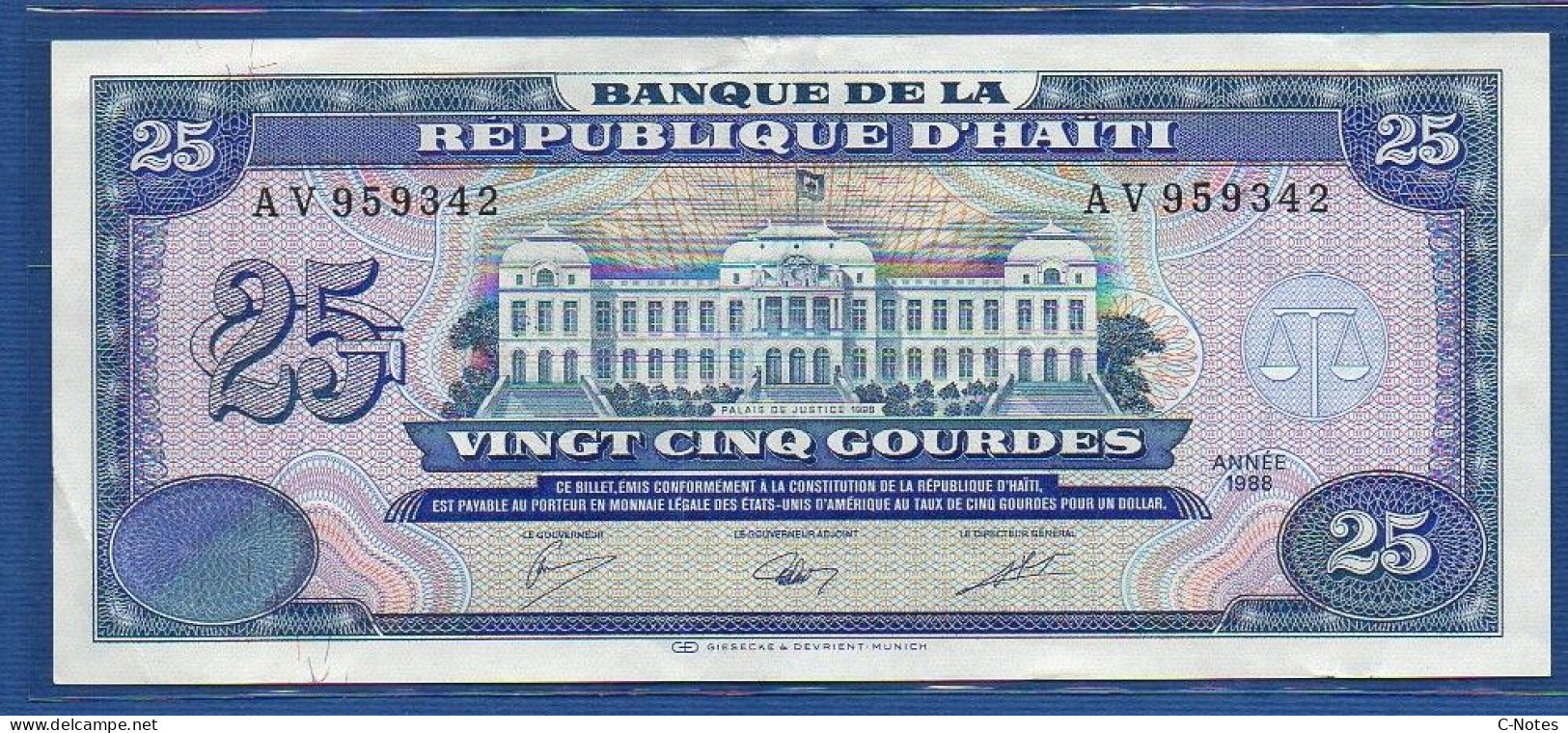 HAITI - P.248 – 25 Gourdes 1988 XF, S/n AV959342 - Haïti