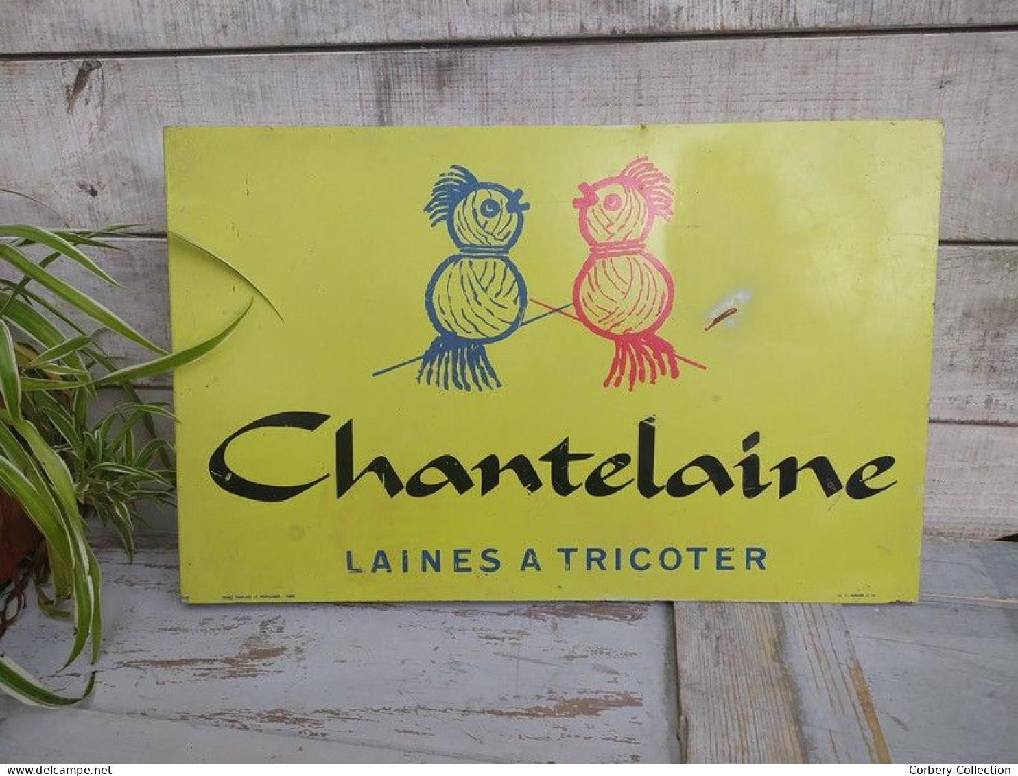 Ancienne Plaque Enseigne Tôle Publicitaire Chantelaine Laines à Tricoter - Droguerías