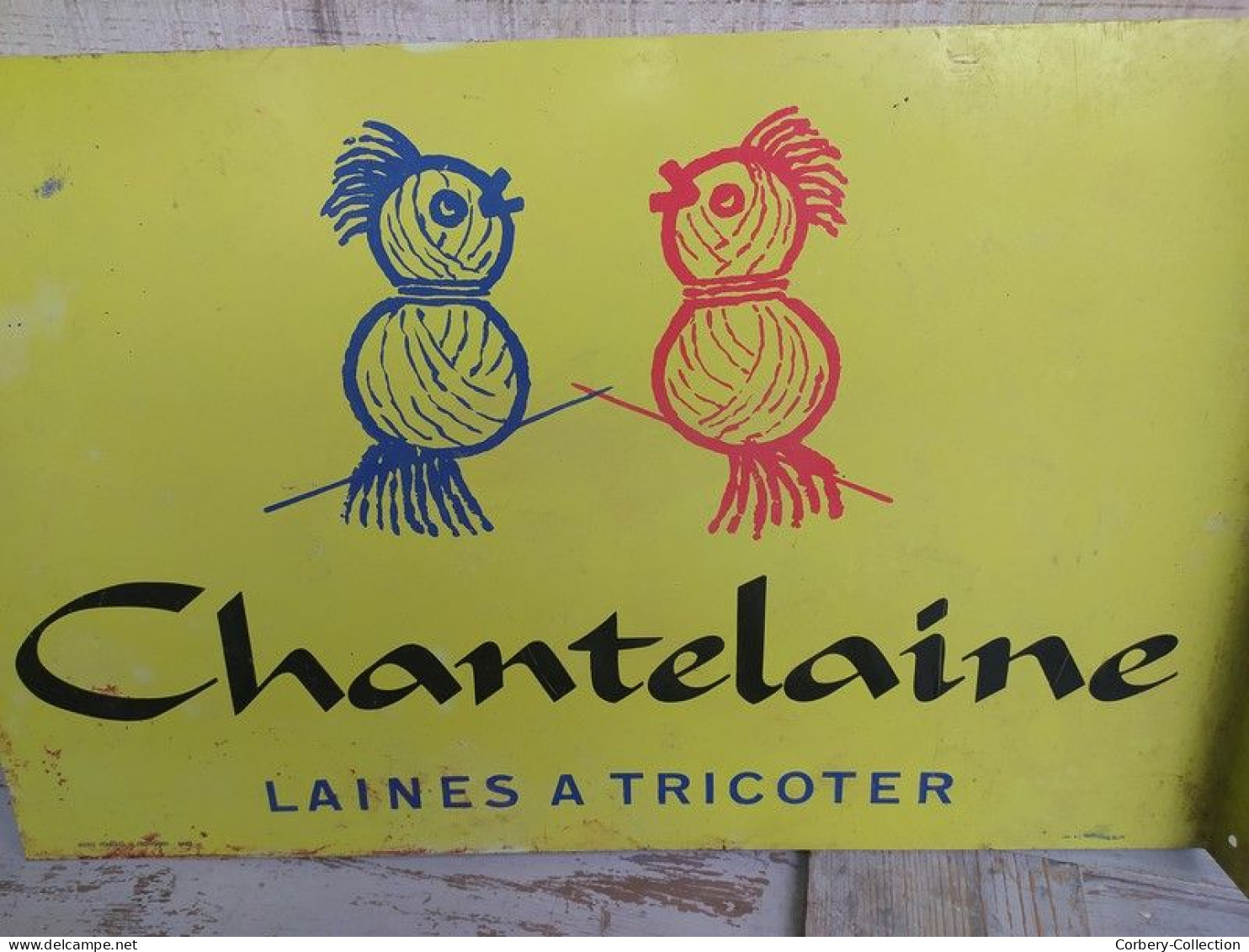 Ancienne Plaque Enseigne Tôle Publicitaire Chantelaine Laines à Tricoter