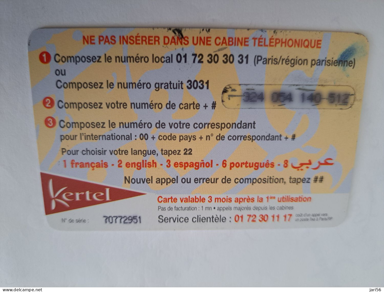 FRANCE/FRANKRIJK  / 50 UNITS/  MAGHREB MOYEN  ORIENT / KERTEL     / PREPAID  USED         ** 14728** - Voorafbetaalde Kaarten: Gsm