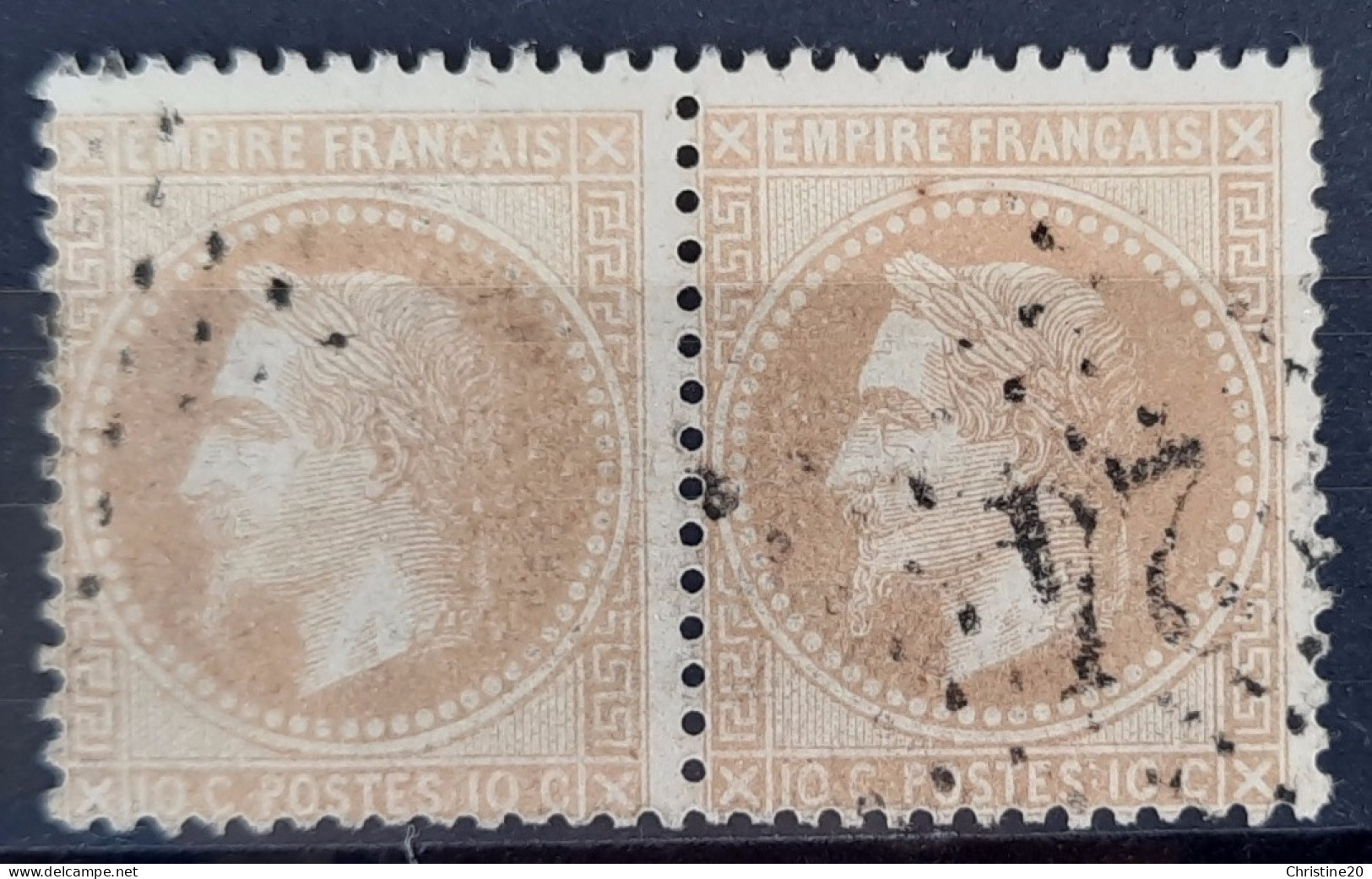 France 1867 N°28A Ob étoile 24 En Paire TB Cote +44€ - 1863-1870 Napoléon III Lauré