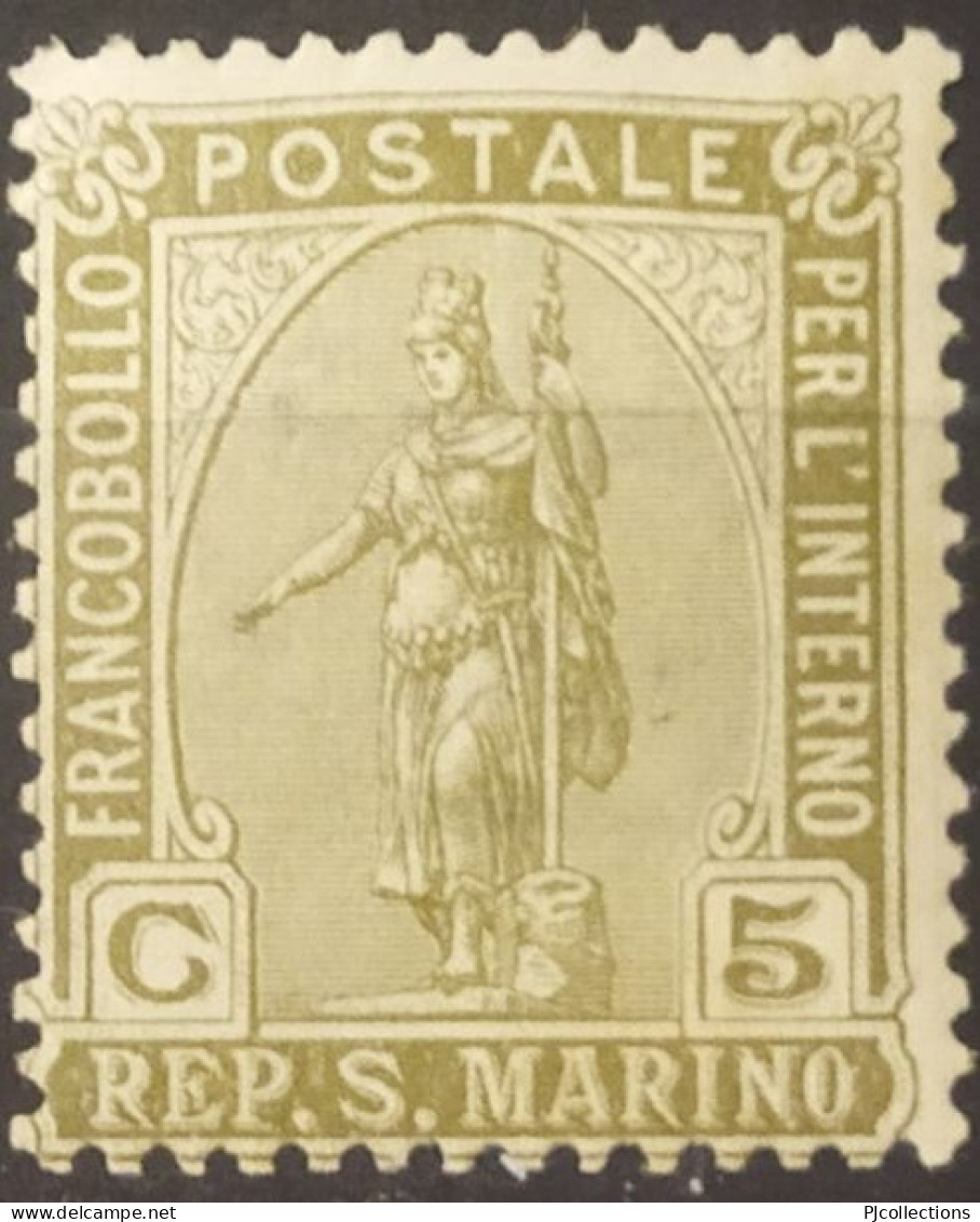 5030- SAN MARINO 1925 STATUA DELLA LIBERTA' 5c - STATUE OF LIBERTY' 5c MLH - Usati