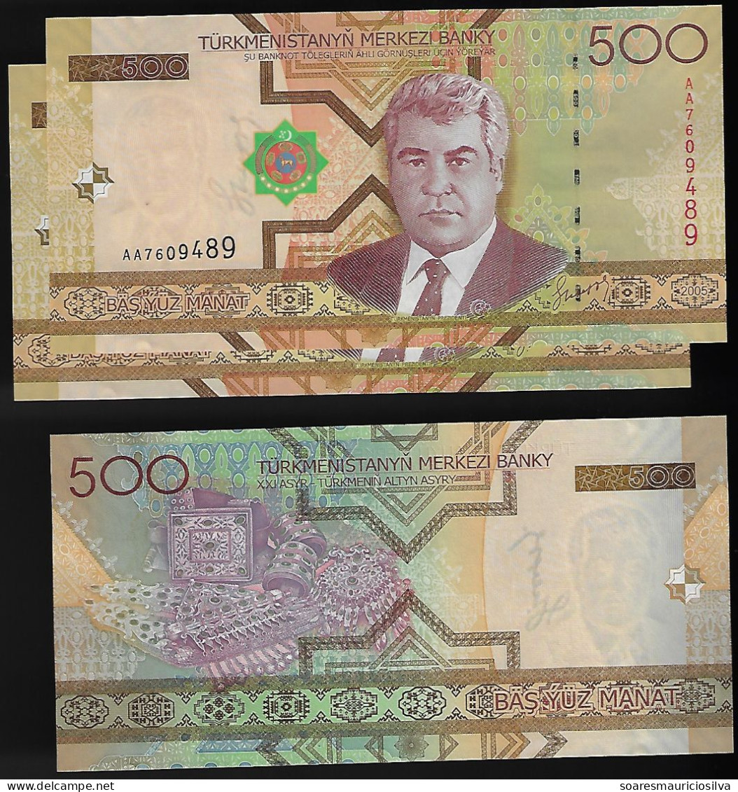 3x Banknote Turkmenistan 500 Manat 2005 Pick-19 Uncirculated - Turkmenistán