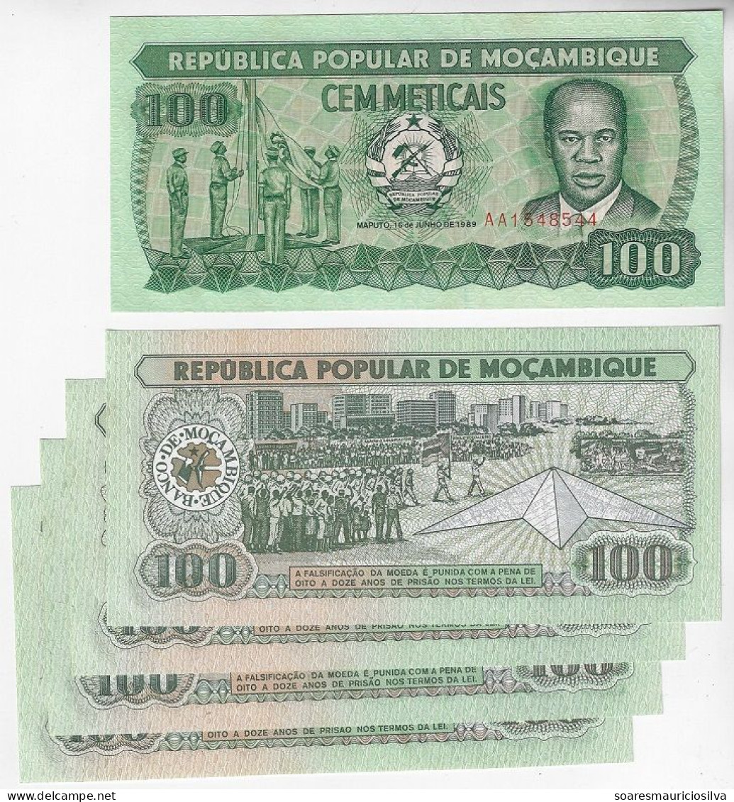 5x Banknote Mozambique 100 Meticais 1989 Pick-130 Uncirculated - Mozambico