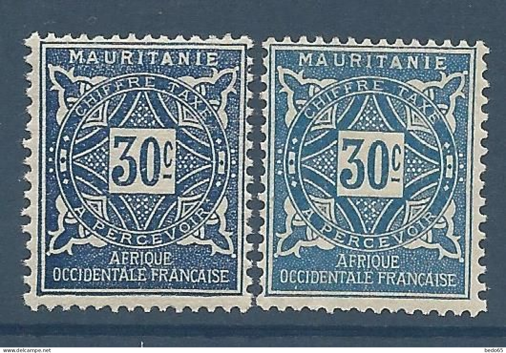 MAURITANIE TAXE N° 21 Bleu Gom Coloniale Et Bleu Clair NEUF* TRACE DE CHARNIERE  Hinge  / MH - Other & Unclassified