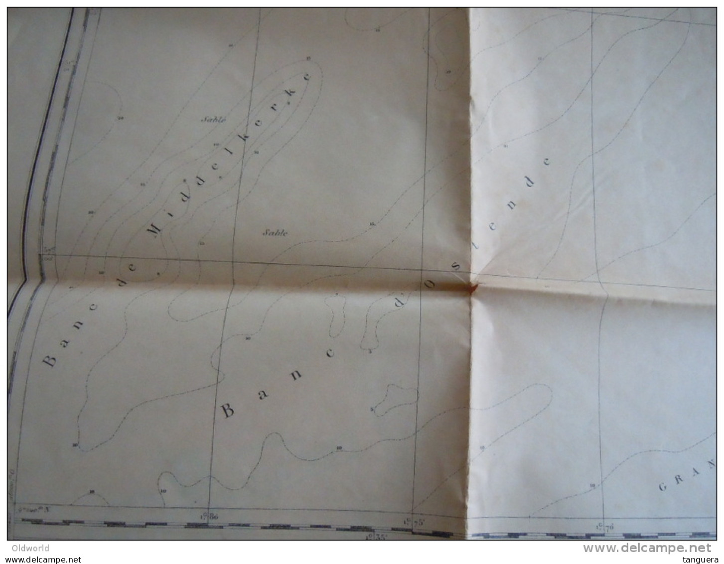 Zeekaart Blankenberghe Institut Cartographique Militaire Service 1924 Dienstkaart Leger Formaat 63 X 90 Cm - Carte Nautiche